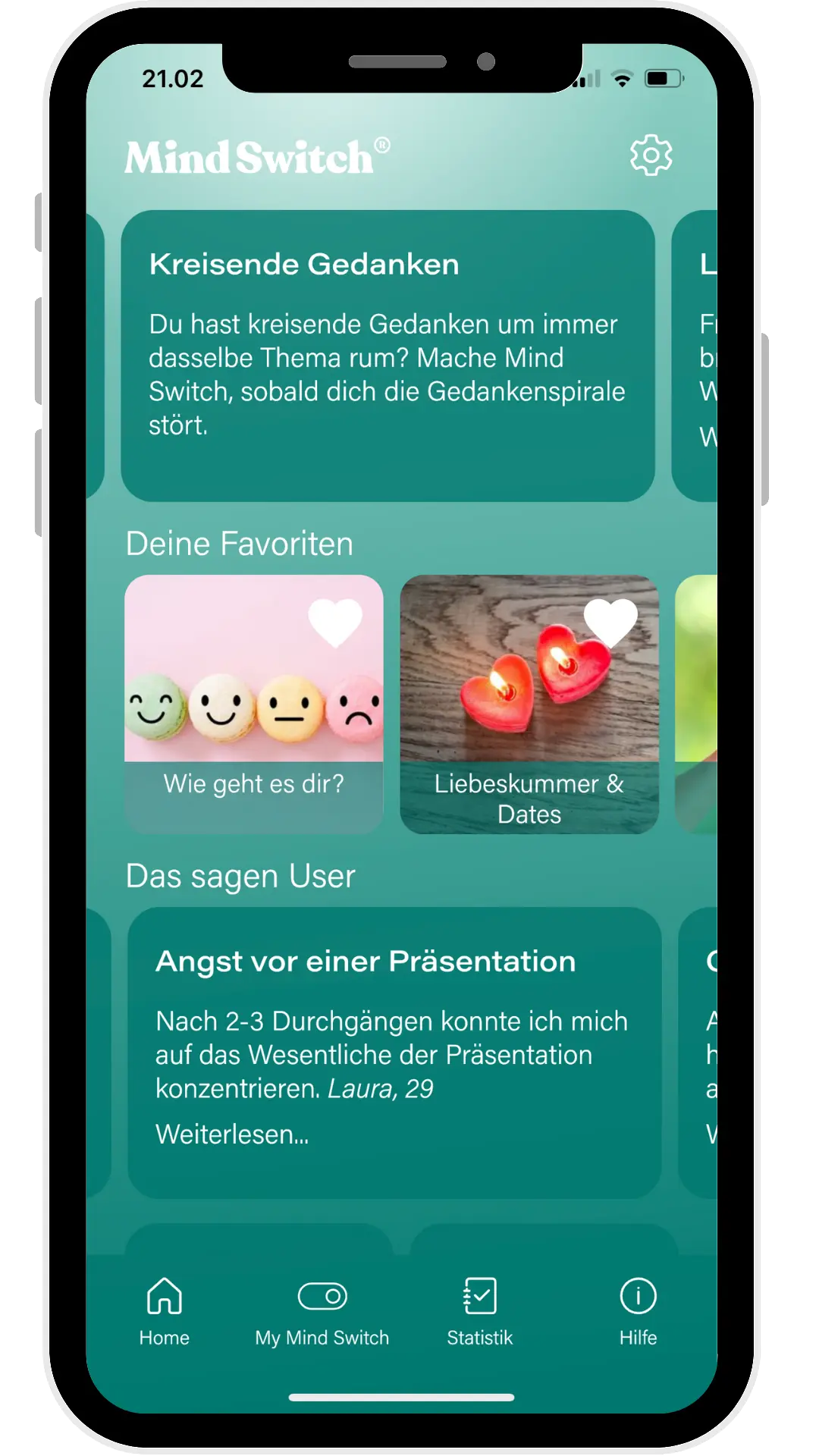 Mind Switch App Home Screen Testimonial